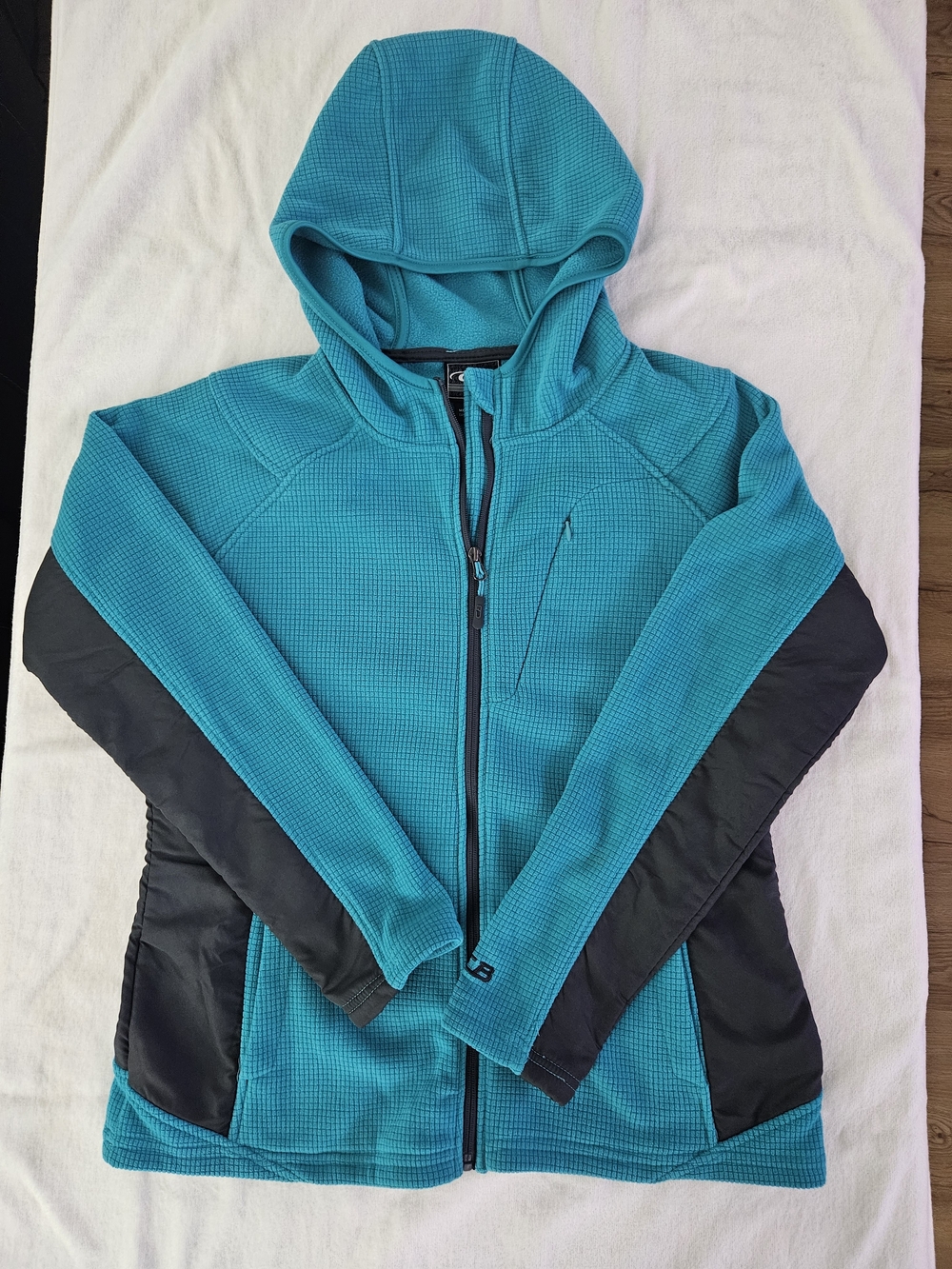 CB Sports Teal Grid Fleece Full Zip Hooded Jacket Windblock Panels Large L